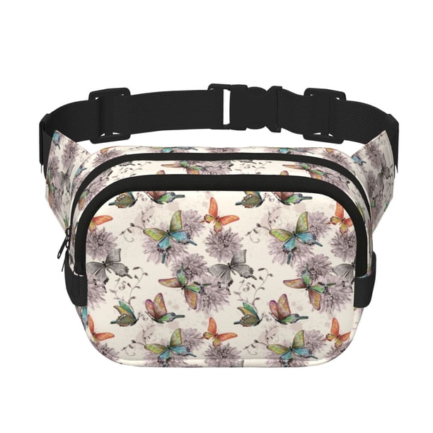 Fotbe Flying Butterflies-1 Cangurera Cuadrada con Estampado de Doble Capa, Bolsa de Cintura Ajustable Mini para Hombres y Mujeres