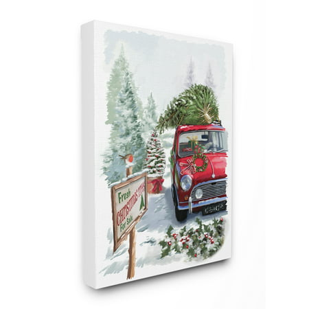 The Stupell Home Decor Collection Holiday Fresh Christmas Trees on a Red Car Truck Painting Stretched Canvas Wall Art, 16 x 1.5 x