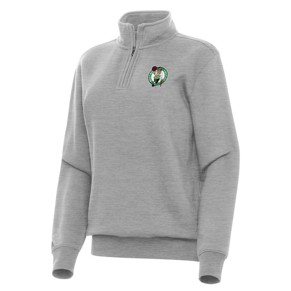 Women's Antigua Heather Gray Boston Celtics Victory Quarter-Zip Sweatshirt