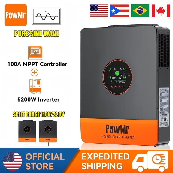 PowMr 5000W 48V Hybrid Solar Inverter 120V 240V(Need In Parallel) Split Phase MPPT 100A Controller Support In Parallel For Lead-Acid Sealed Gel Lithium Battery