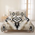 thumbnail image 3 of Twin Quilt Set 68''x86'', Boho Black Brown Lightweight Summer Bedspread Coverlet Set with 2 Pillow Shams, Southwestern Geometric Ethnic Retro Breathable All Season Quilt Bedding for Dorm/Bedroom, 3 of 9