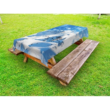 

Mountain Outdoor Tablecloth Mountain Landscape Ski Slope Winter Seasonal Sport Telfer and Snowboarding Image Decorative Washable Fabric Picnic Tablecloth 58 X 120 Inches White Blue by Ambesonne