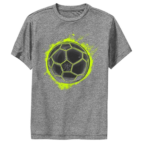 Boy's Lost Gods Green Glow Soccer Ball  Performance Graphic Tee Charcoal Heather Small