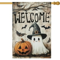 SM-XLHN Halloween House Flag 28x40 Inch Double Sided Outside, Jack-o''-lantern Ghost Welcome Yard Outdoor Flag