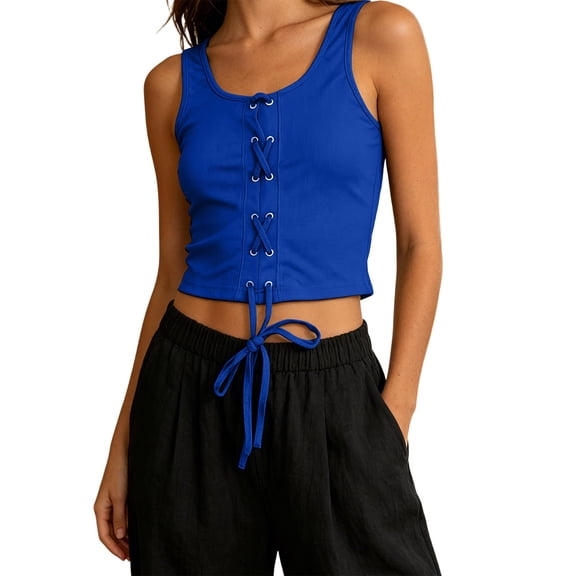 PBFRDSJ Gothic Crop Tank Tops for Women Y2k Lace Up Grommet Grunge Clothes Sleeveless Scoop Neck Slim Fit Going Out Shirts