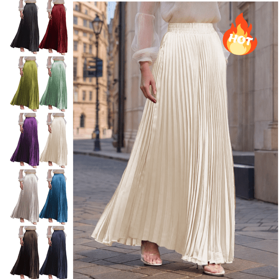 Mifsaly Long Pleated Maxi Skirts for Women A Line High Waist Skirt formal Occasion Wedding Guest Party Elegant Clothes L