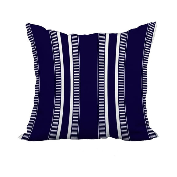 18 x 18 Inch Navy Blue Stripe Print Decorative Polyester Throw Pillow with a Linen Texture