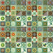 100 Mexican Tiles 4x4 Handpainted Hundred Pieces Green Different Designs