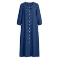 thumbnail image 7 of Ayolanni Fall Dresses V Neck Babydoll 3/4 Sleeve A-Line Maxi Dresses Beach Button Down Solid Hawaii Long Dress with Pockets Blue XXXL, 7 of 7