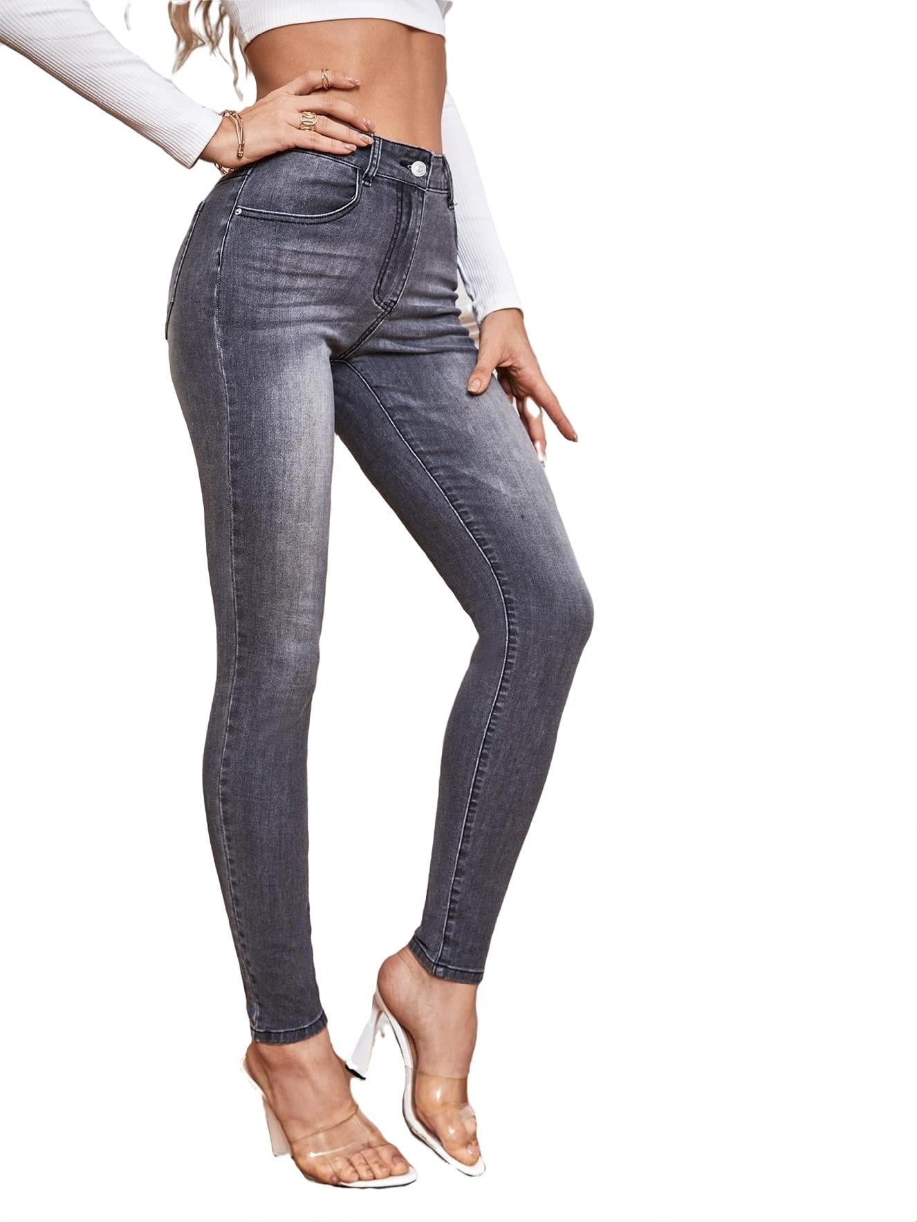 Women's Jeans High Waist Skinny Jeans Dark Grey XS Walmart.com