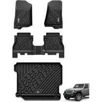 3W Floor Mats and Cargo Liner for Jeep Wrangler JL 4-Door Without SUBWOOFER 2018-2024 TPE All Weather Custom Fit Floor Liner & Trunk Mats Black(Non JK or 4XE)