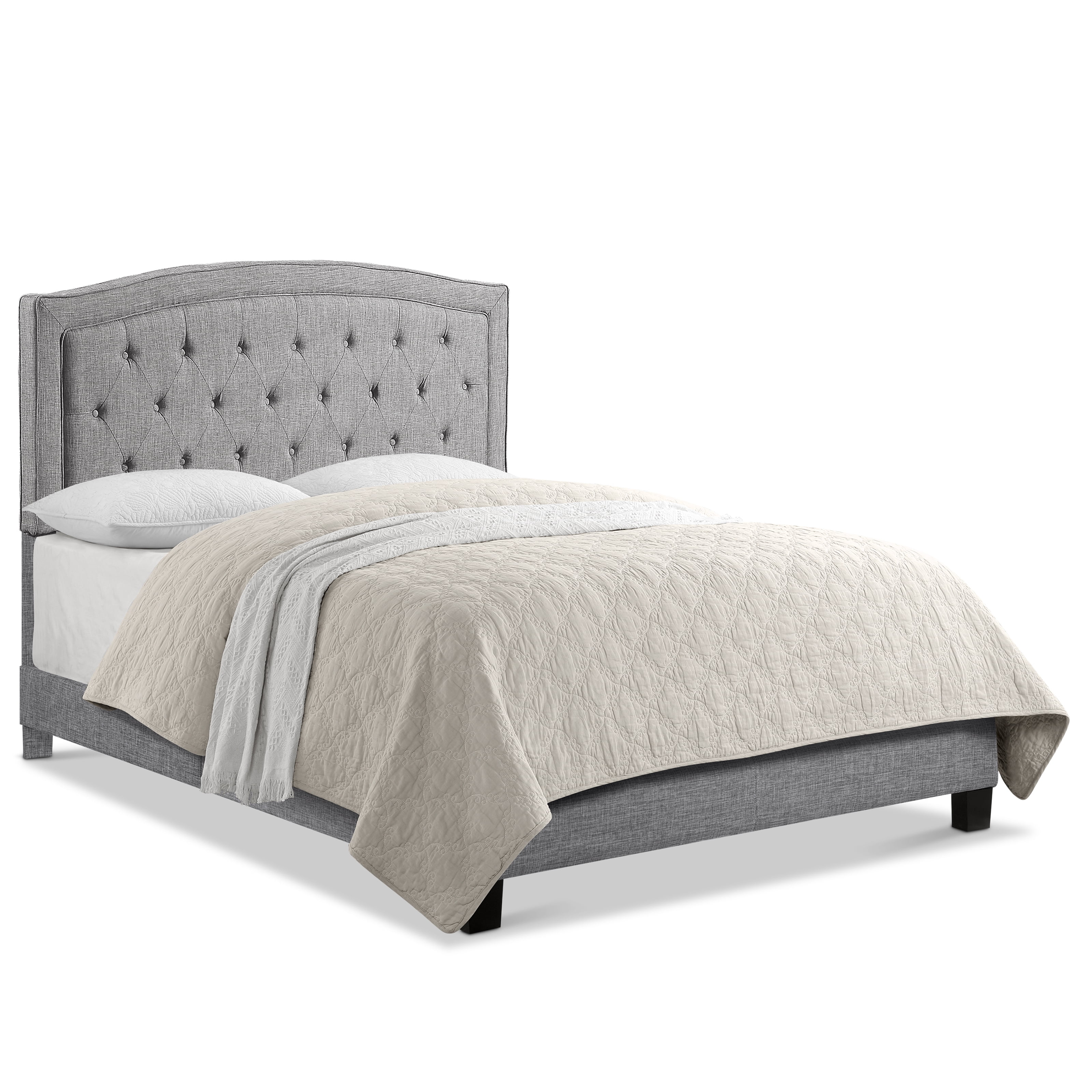 BSHTI Modern Full Size Platform Bed Frame with Upholstered Headboard and wood slats support for Livingroom, Box Spring Required