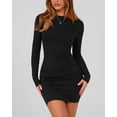 thumbnail image 3 of BTFBM Womens Spring Fashion Long Sleeve Boat Neck Mini Dress Slim Fit Party Club Short Tight Basic Bodycon Dresses, 3 of 9