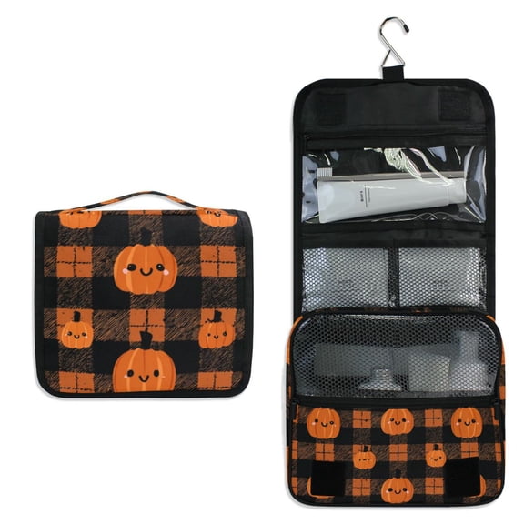 Travel Hanging Toiletry Bag Home Cosmetic Organizer Makeup Bag Orange Black Plaid