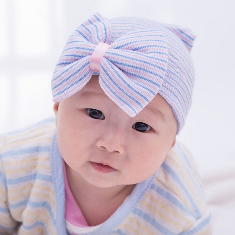US Newborn Baby Infant Girl Toddler Comfy Bowknot Hospital Cap Beanie Hat Turban 