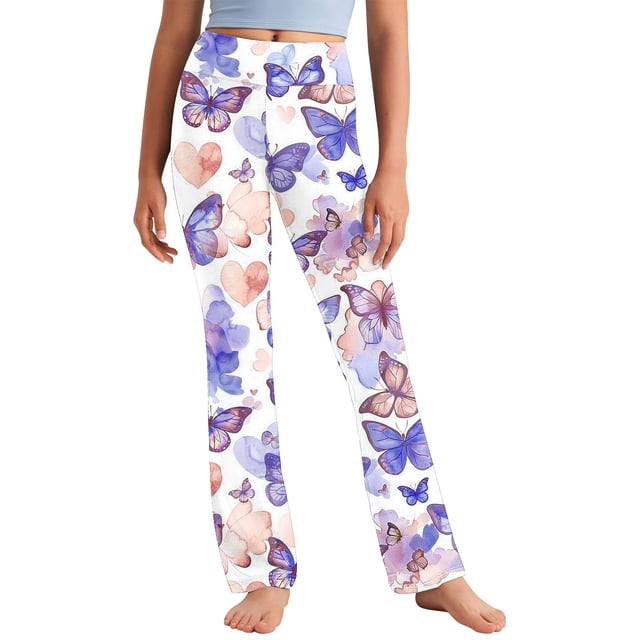 Odeerbi 2-13 Años Niñas Pantalones de Yoga de Pierna Ancha Entrenamiento Baile Deporte Atlético Pantalones Elasticidad Lindo Cintura Alta Pantalones de Pierna Recta
