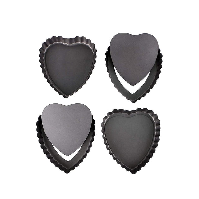 Paquete de 4 moldes para tarta con fondo extraíble Moldes para quiche en forma de corazón Moldes para pastel