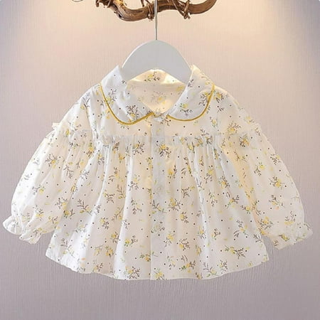 

BULLPIANO 3-15Y Lace Embroidered Tops Loose Tops Top Girl Doll Collar Sweet Spring Long Sleeve Pastoral Style Floral Printed