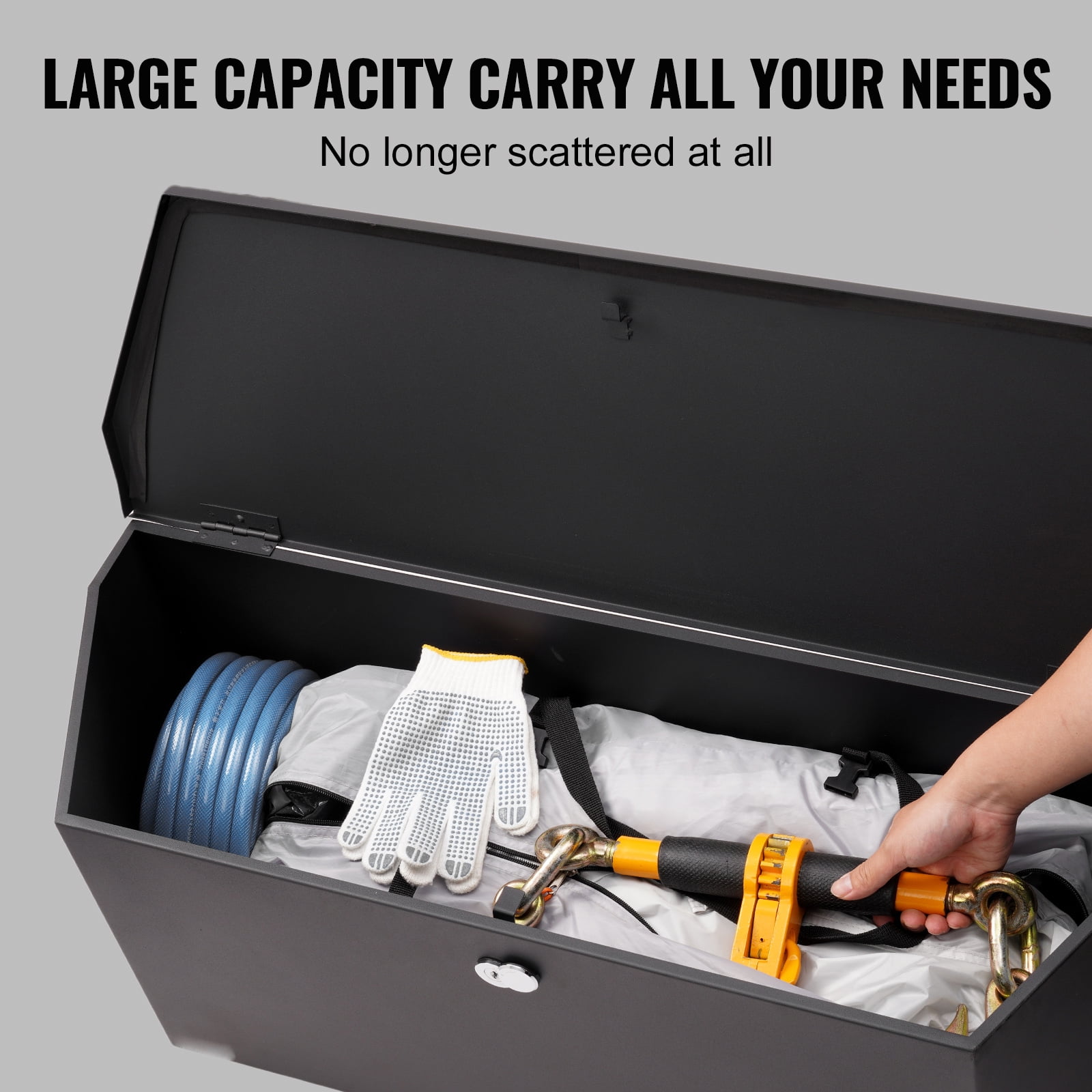 KFFKFF Storage Box for Trailer Tongue, Constructed from Carbon Steel, Robust Trailer Storage Box with Lock and Keys, Functional Utility Box for Pickup Truck Bed and RV Trailer, Dimensions: 36"x12"x12
