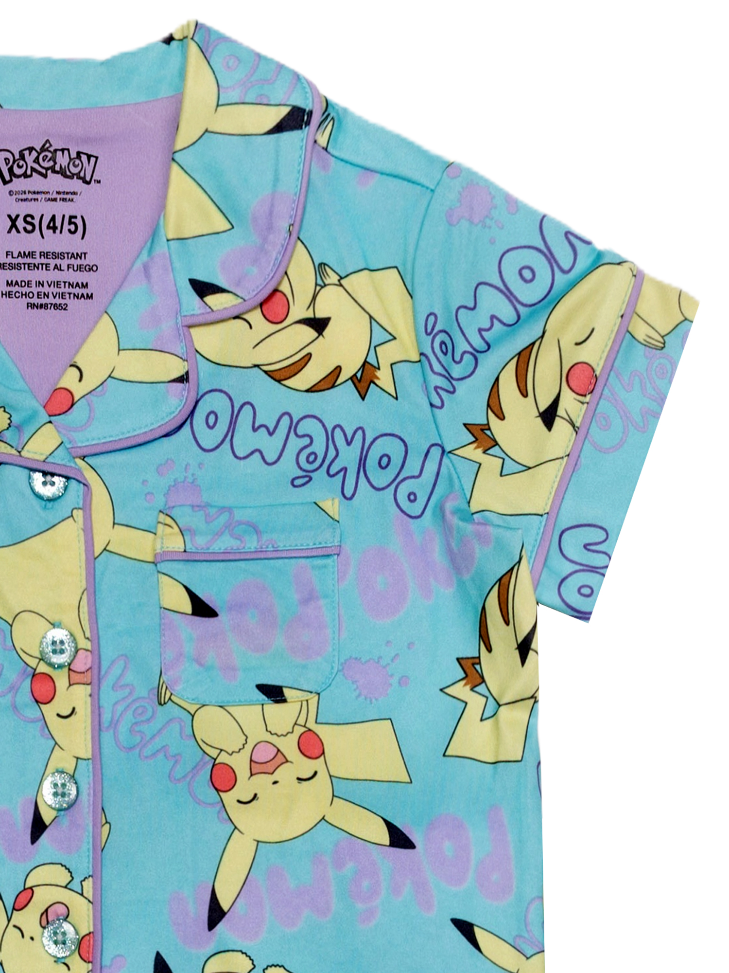 Pokemon Girls Button Front Top and Pants Pajama Set, 2-Piece, Sizes 4-12