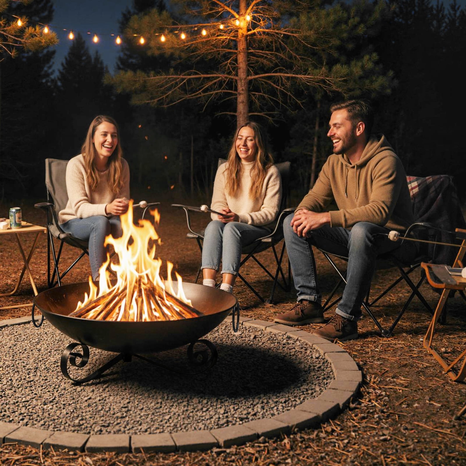 Patiojoy 24 Inch Heavy-Duty Metal Fire Pit Bowl Outdoor Wood-Burning Firepit with Handles