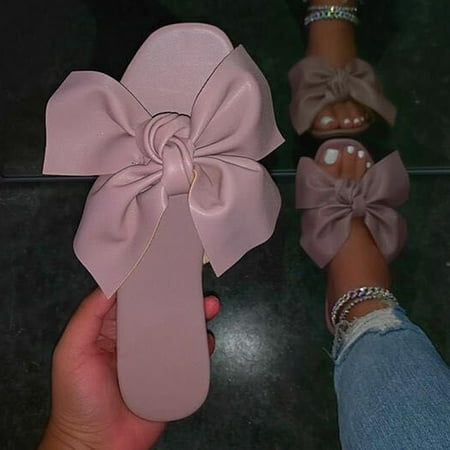 

HIBRO Women s Summer Leisure Bowknot Slippers Single Shoes Flat Solid Color Sandals