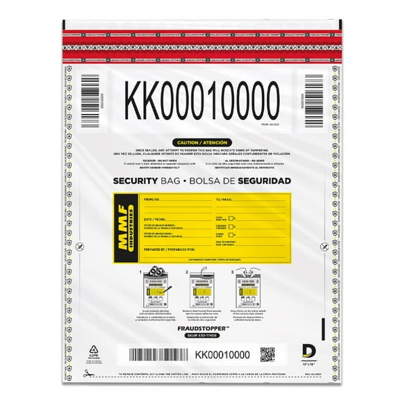 MMF Industries Cash Transmittal Bags | 12W x 16H | Pack of 100 | Unique Alphanumeric Numbering | Self-Sealing Adhesive | Four Tamper Indicators | Fol