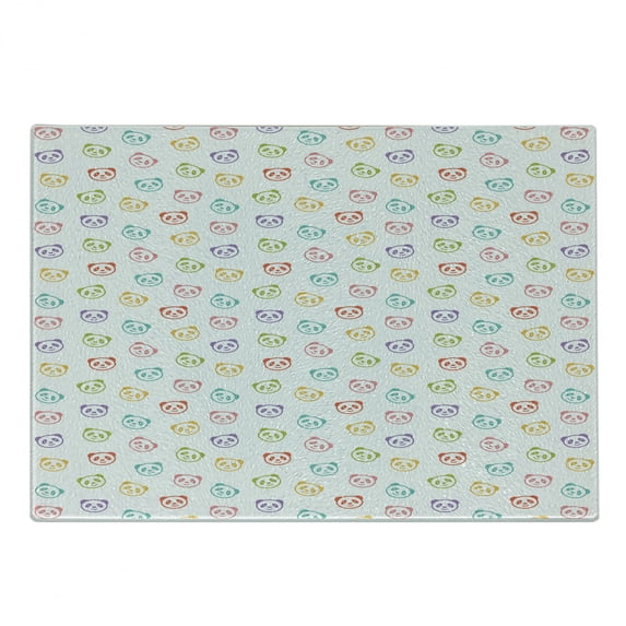 Cartoon Cutting Board, Funny Panda Bears Colorful Animals Cheerful Smile Wild Concept, Decorative Tempered Glass Cutting and Serving Board, Small Size, Multicolor, by Ambesonne