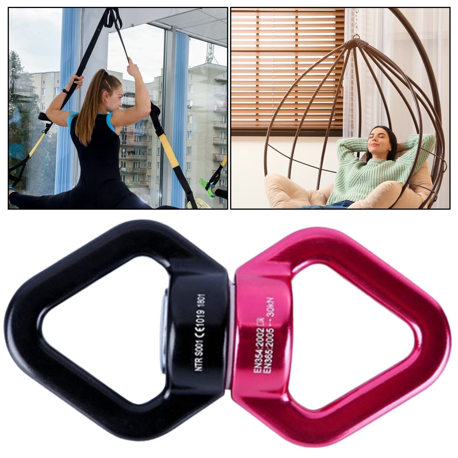 Sioweci Swing Swivel Aluminum Alloy 30KN Swing Universal Rotating Ring Aerial Yoga Hammock Rotating Connector Outdoor Rock Climbing Bearing Swivel Hook Black and Blue