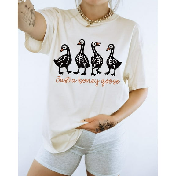 Boney Goose Halloween Shirt, Skeleton Goose Tee, Funny Spooky Goose Shirt, Halloween Goose Shirt, POD Graphic Tee, Cute Skeleton T-Shirt Design
