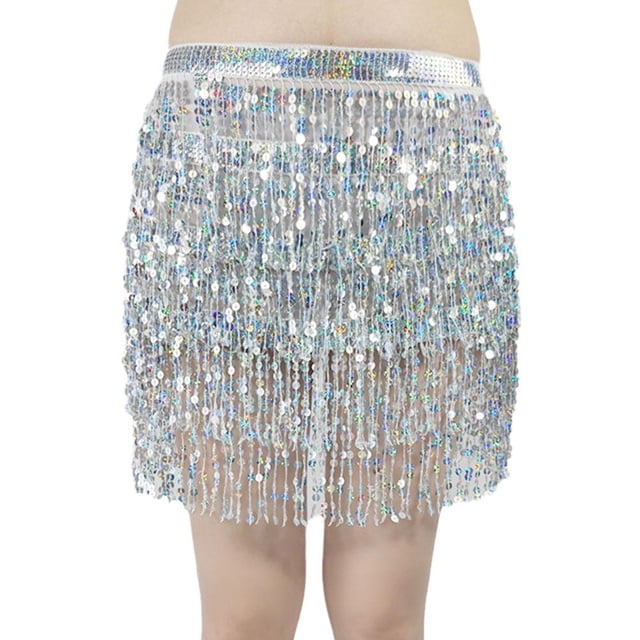 EZLIFE Falda con flecos para danza del vientre, cinturón, falda con lentejuelas, bufanda, bufanda, disfraz de fiesta U2I7