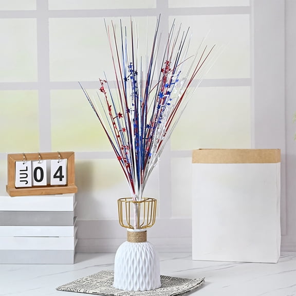 Patriotic Artificial Colorful Flower Stemps with Shiny Decorative,Long Artificial Flowers Stems with Glitter Star for 4th of July,Independence Day,Memorial Day,Vase Filler,Patriotic Home Decor