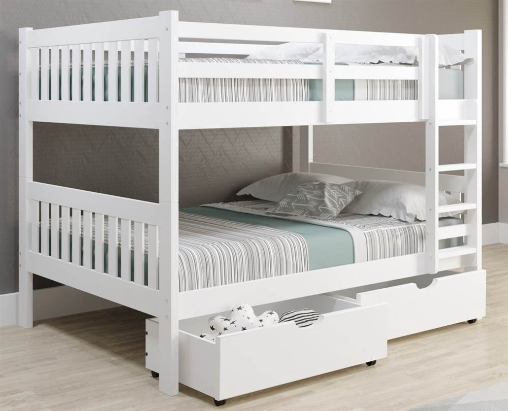 Donco Kids Austin Mission Full over Full White Bunkbed with Dual Underbed Drawers, Full over Full, White