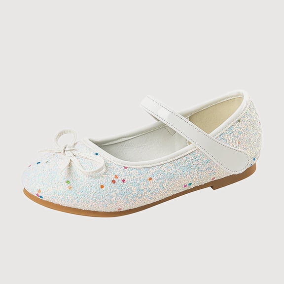 Gyujnb Glitter Bow Mary Jane Flat Dress Shoes (Little Girls, Big Girls),10-10.5 Years