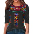 thumbnail image 2 of Women's Boho Floral Embroidered T Shirts Long Sleeve Crew Neck Tops Casual Bohemian Print Tees for Daily Wear and Vacation Outfits, 2 of 7