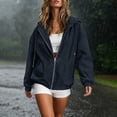 thumbnail image 4 of Edvintorg Womens Rain Jacket Solid Color Zip up Waterproof Raincoat Outdoor Long Sleeve Hooded Windbreaker with Pocket Womens Clothes Navy S-2XL, 4 of 8