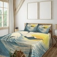 thumbnail image 3 of Ambesonne Ocean Fitted & Top Sheet Set with Shams, Cloudy Tropical Island, Beige Yellow Navy, 3 of 8