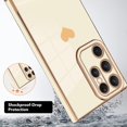 thumbnail image 2 of Compatible with Samsung Galaxy S23 Ultra 5G Case Cute Luxury Love Heart Plating Gold Bumper Upgraded Full Camera Protection Soft TPU Shockproof Anti-Scratch Phone Cover-White, 2 of 10