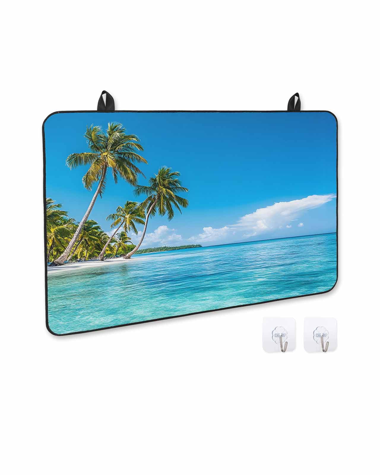nqOlkjepod Large Induction Cooktop Protector Mat 24"x21", Ocean Sea Stove Top Covers for Electric Stove, Summer Palm Trees Blue Sky Beach Tropical Stove Burner Cover Mats, Glass Top Stove Cover