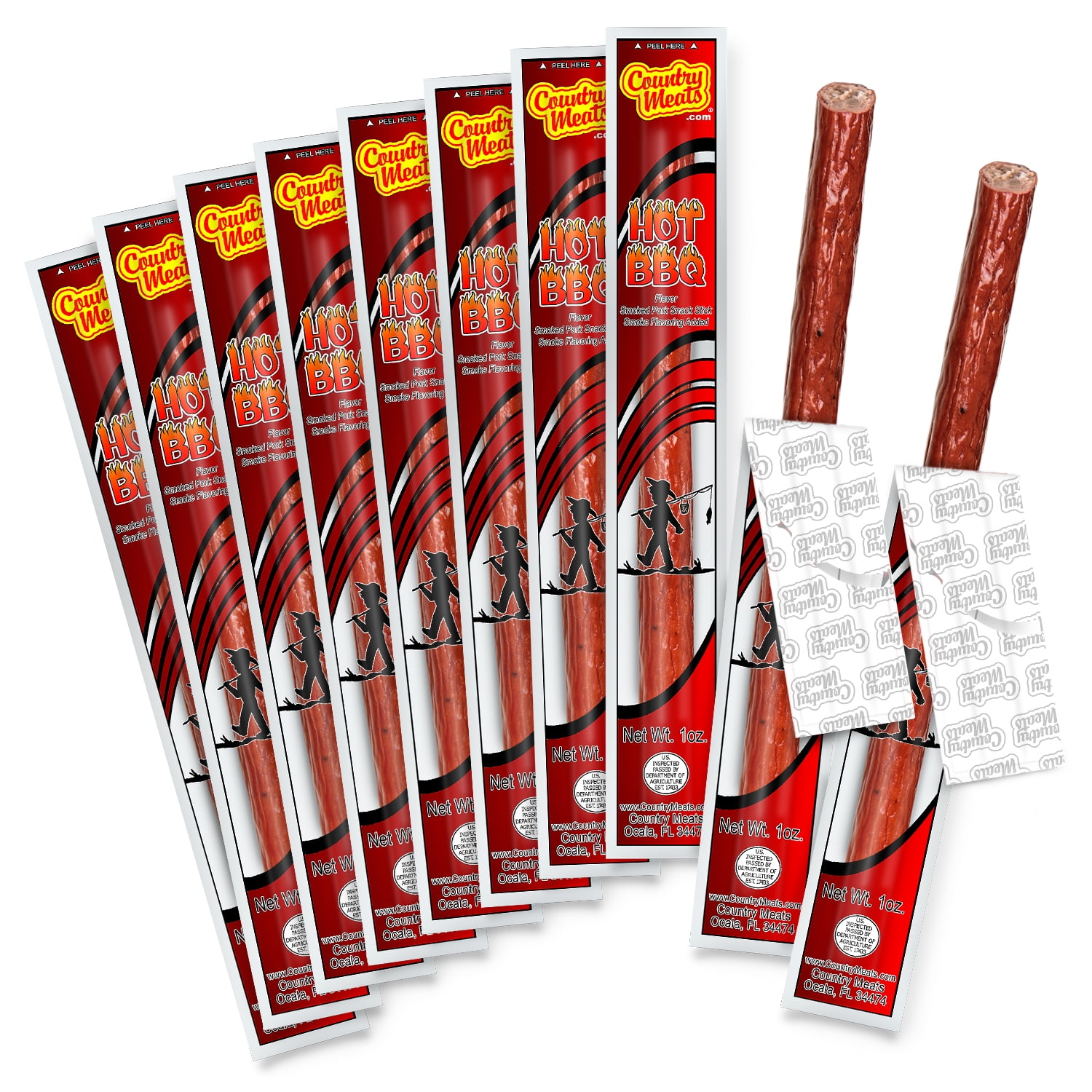 Country Meats High Protein Keto Friendly Meat Sticks (10 Sticks, Hot BBQ)