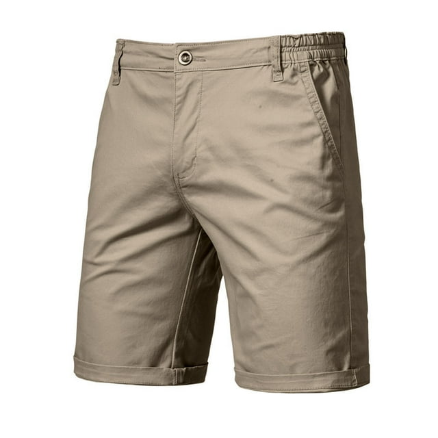 Yuzhih Summer Shorts for Men Slim Stretch Twill Flat Front Shorts Basic Solid Color Lounge Shorts with Pockets