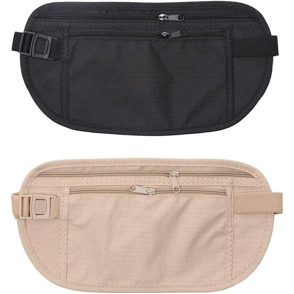 Yazoeia 2 Pack Travel Money Belt Waist Pouch Slim with Adjustable Strap Travel Pouch Women/Men Passport Money Bags Secret Hidden Wallet Chest Packs CJC912-156993