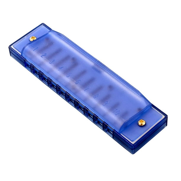 Armónica de plástico de 10 agujeros, instrumento musical educativo, juguete musical para estudiantes principiantes y niños (azul)
