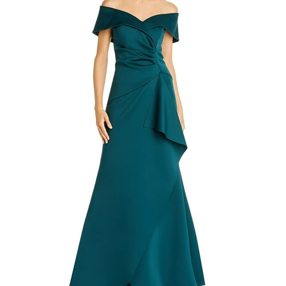 Aqua Womens Off-The-Shoulder Scuba Off-Shoulder Gown Dress, Green, 2