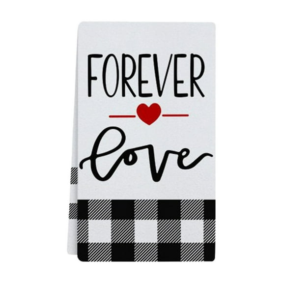 Beautynvta Valentines Kitchen Towels, Black White Plaid Love Heart Hand Towels Dish Towels Tea Towels for Cooking and Baking, Gifts for Lovers Valentines, 23.6x15.8 Inch