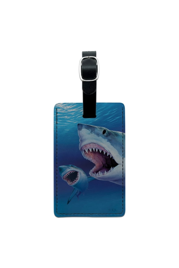 Great White Sharks Ocean Pair Scuba Diving Rectangle Leather Luggage Card Suitcase Carry-On ID Tag