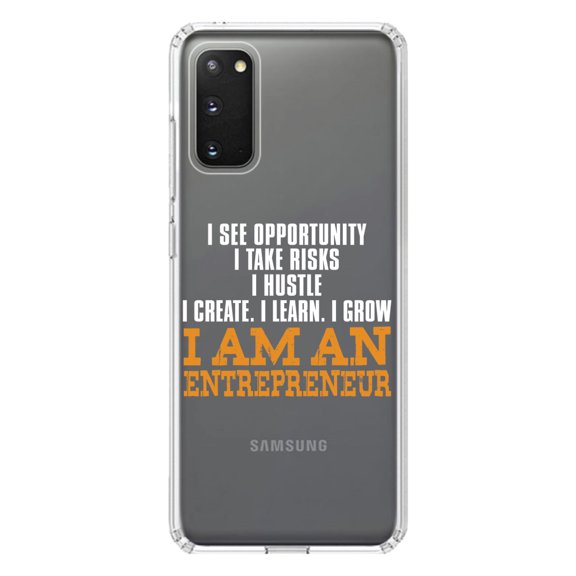 DistinctInk Clear Shockproof Hybrid Case for Galaxy S20 ULTRA / 5G (6.9" Screen) - TPU Bumper Acrylic Back Tempered Glass Screen Protector - Entrepreneur Opportunity Risks Hustle