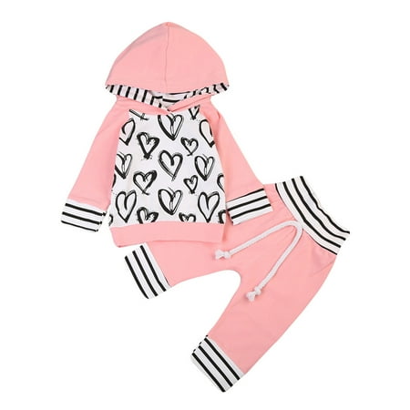 

Gwiyeopda Toddler Kids Baby Girls Love Hooded T-shirt Tops Long Pants Outfits Set 0-3 Years