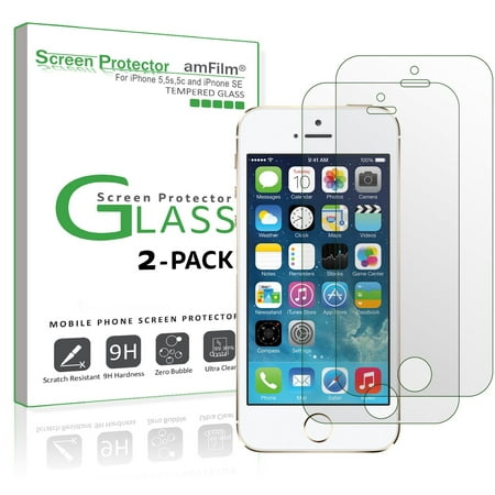 iPhone SE, 5, 5S, 5C amFilm Premium Tempered Glass Screen Protector (2 (Best Tempered Glass For Iphone Se)