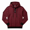 thumbnail image 5 of Men's Striped Henley Hoodie, Long Sleeve Button Placket Drawstring Pullover Hooded Sweatshirt, 5 of 7